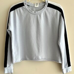Destined Y2K Cropped Sweatshirt, Light Blue/Black/White Striped, Size Medium
